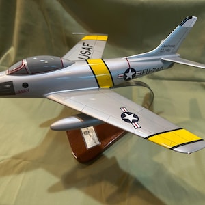 F-86 Sabre USAF Hand Carved wooden fighter Jet.