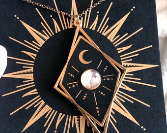 Celestial Moonstone Geometric Necklace | Celestial jewellery
