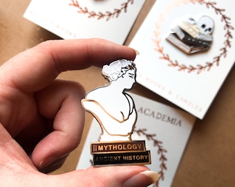 Mythology bust enamel Pin | Book stack enamel pin | Ancient history pin | Dark Academia enamel pin | Mythology enamel pin