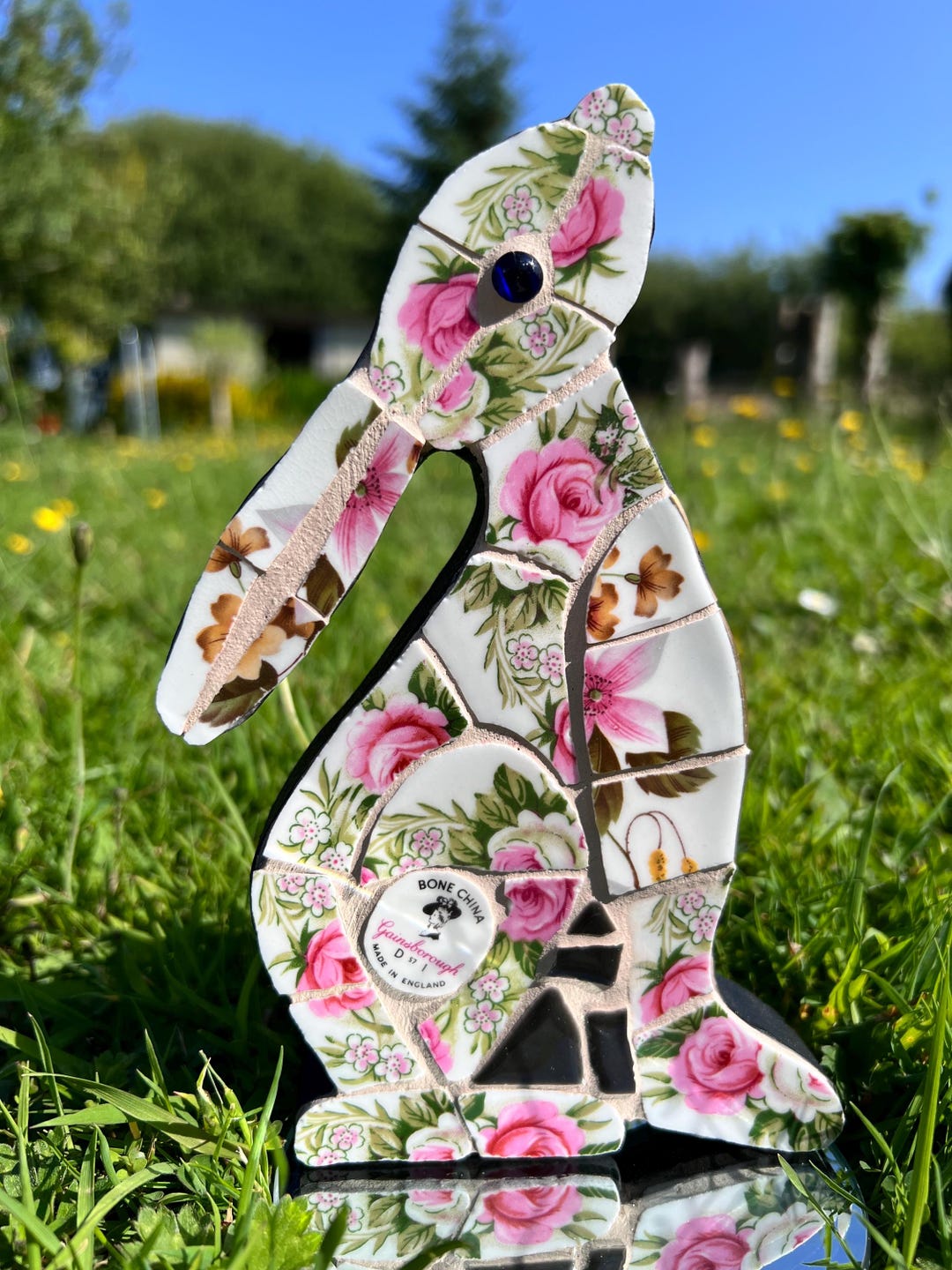 Mosaic Moon Gazing Hare, Made With Vintage China, Ceramic Mosaic Art - Etsy