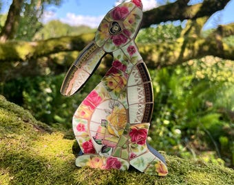 Mosaic Moon Gazing Hare, Made With Vintage China, Ceramic Mosaic Art - Etsy