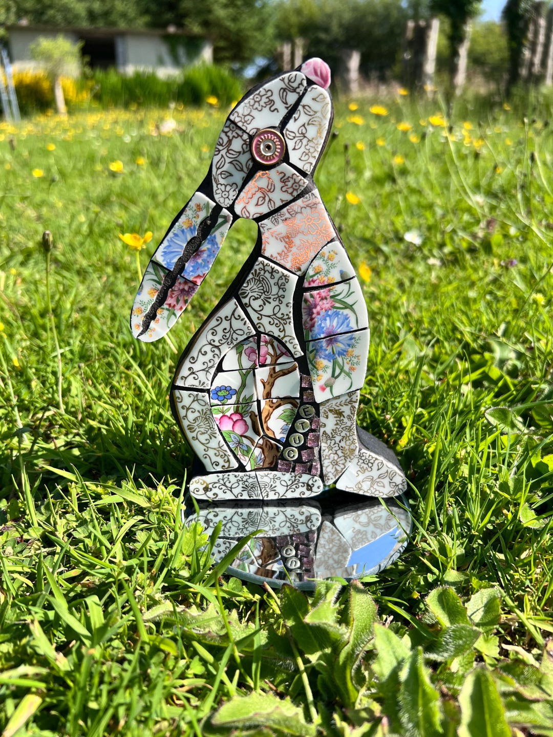 Mosaic Moon Gazing Hare, Made With Vintage China, Ceramic Mosaic Art - Etsy