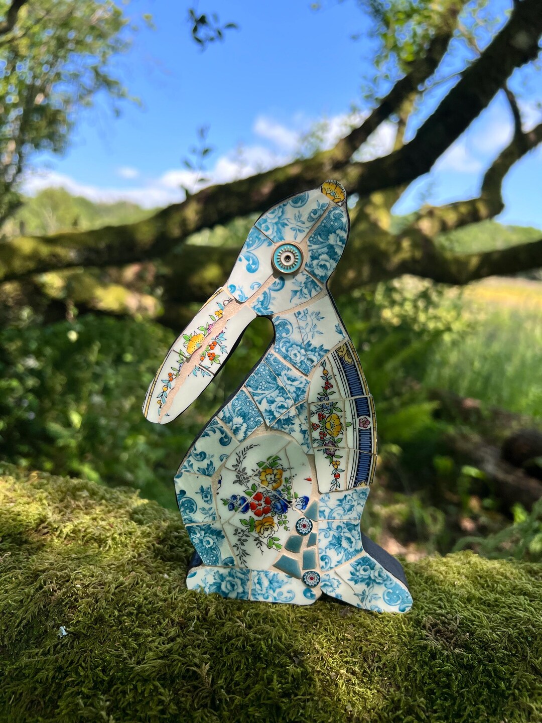 Mosaic Moon Gazing Hare, Made With Vintage China, Ceramic Mosaic Art - Etsy