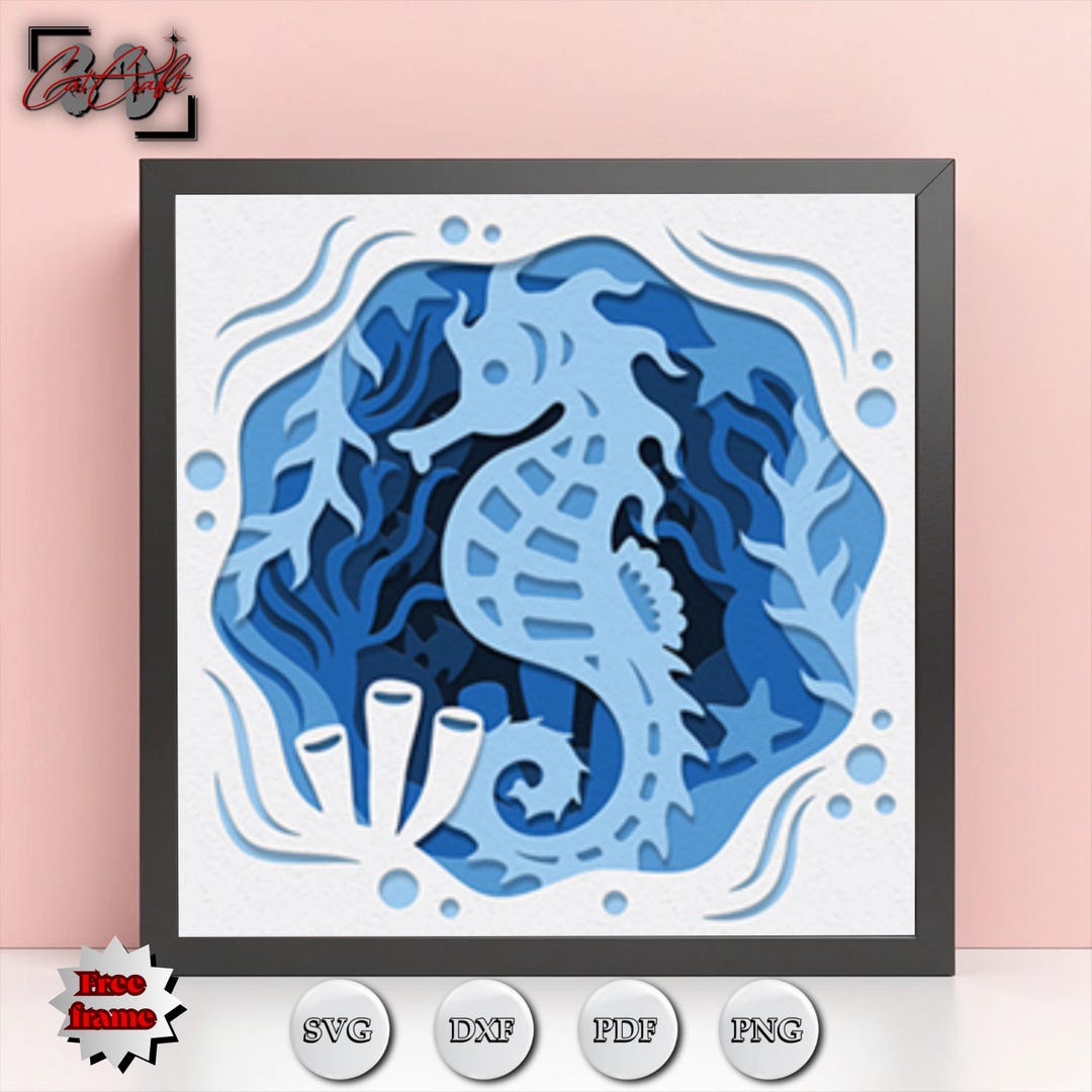 Seahorse Shadow Box SVG • 3D Ocean Layered Papercut Template ...