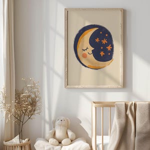 Vintage Moon Printable Illustration - Nature Inspired Nursery Wall Art, Eclectic Playroom Decor, Whimsical Bedroom