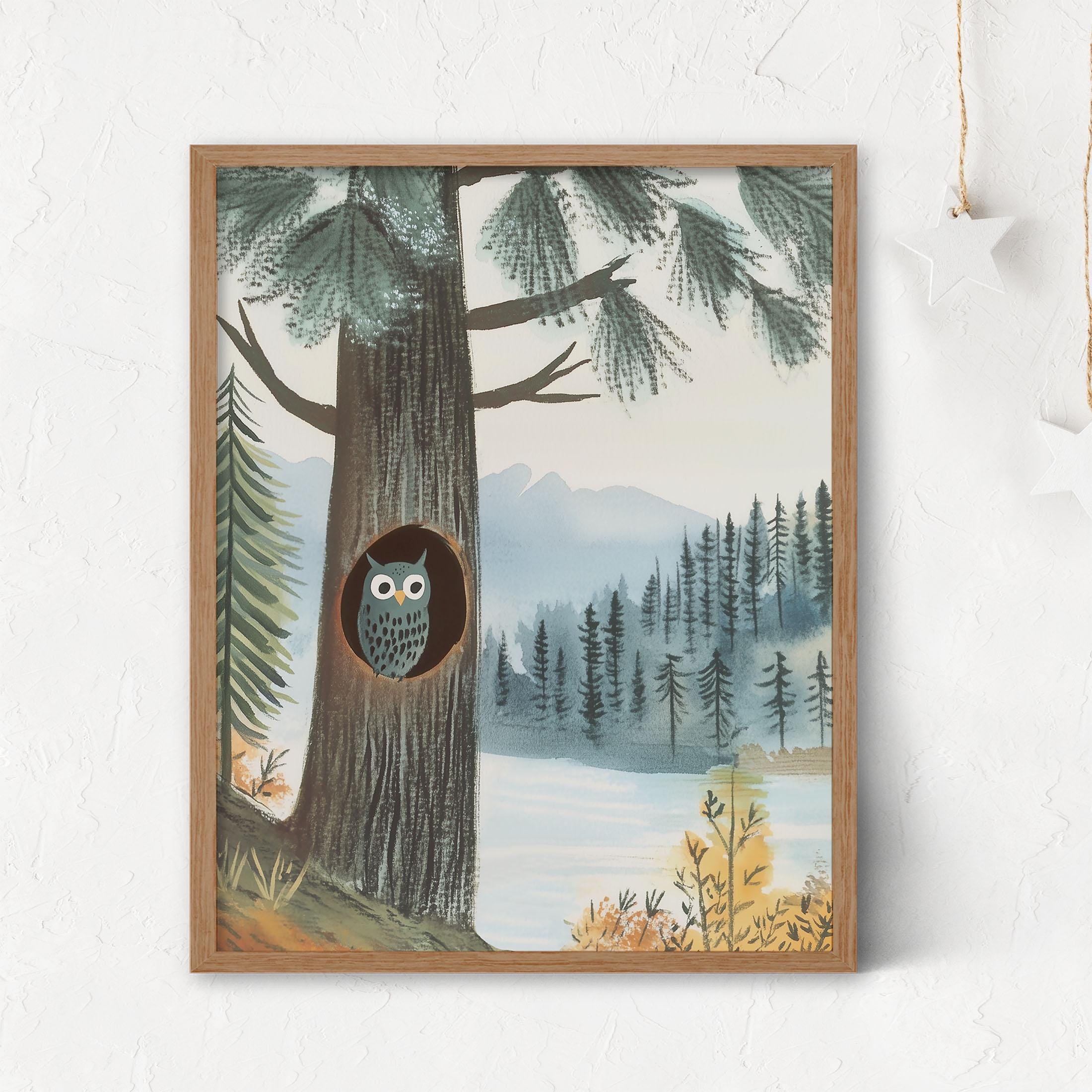 Woodland Owl Illustration - Digital Download Vintage Animal Print for Kids Room and Nursery