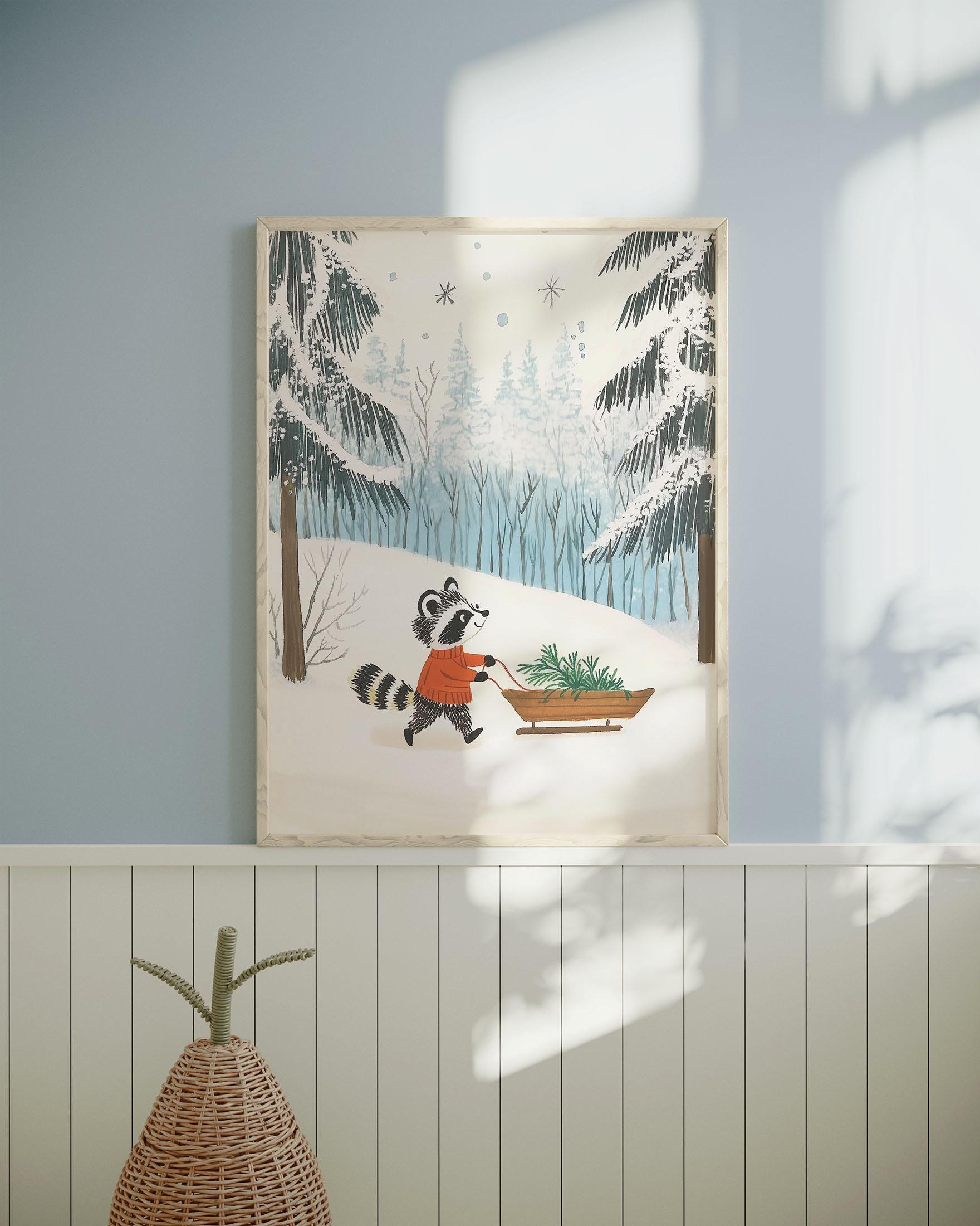 Winter Racoon Project Winter Raccoon Art Print - Printable Kids Wall Decoration, Christmas ...