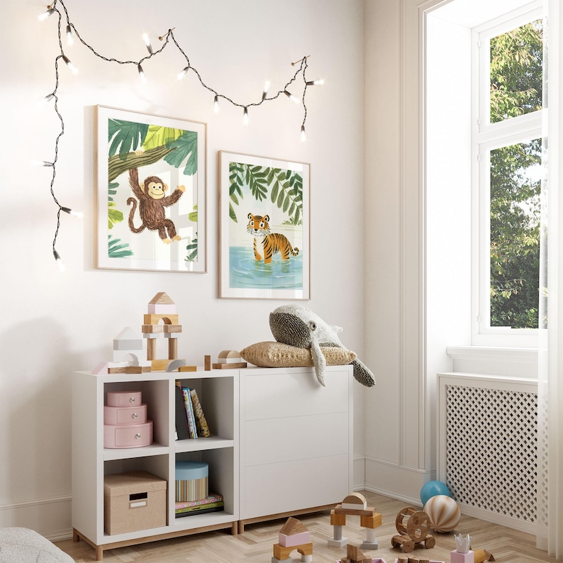 Safari Jungle Animal Nursery Prints - Kids Room Wall Decor, Set of 3 ...
