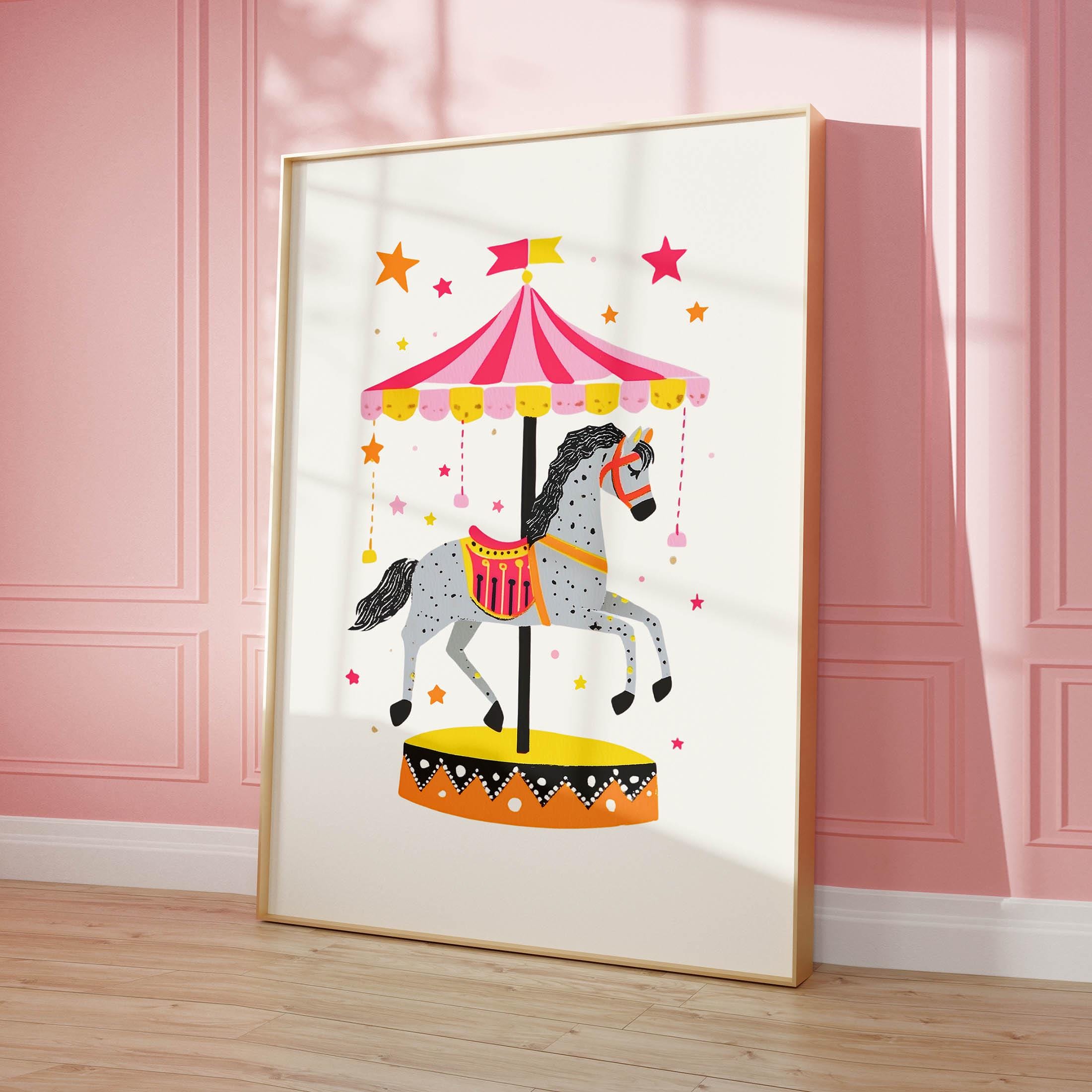 Colorful Carousel Horse - Whimsical Circus Theme, Joyful Playroom Decor ...