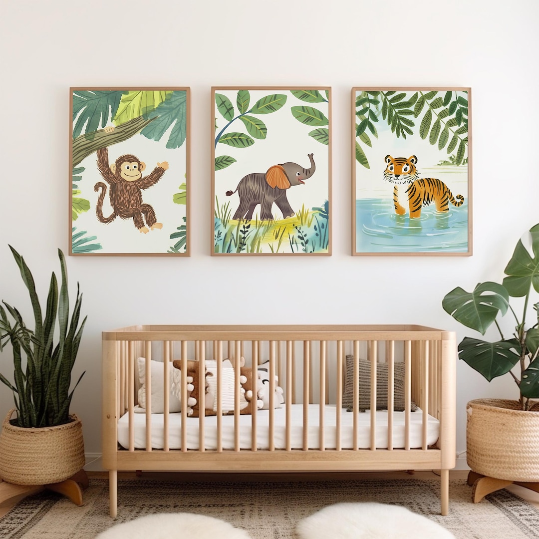 Safari Jungle Animal Nursery Prints - Kids Room Wall Decor, Set of 3 ...
