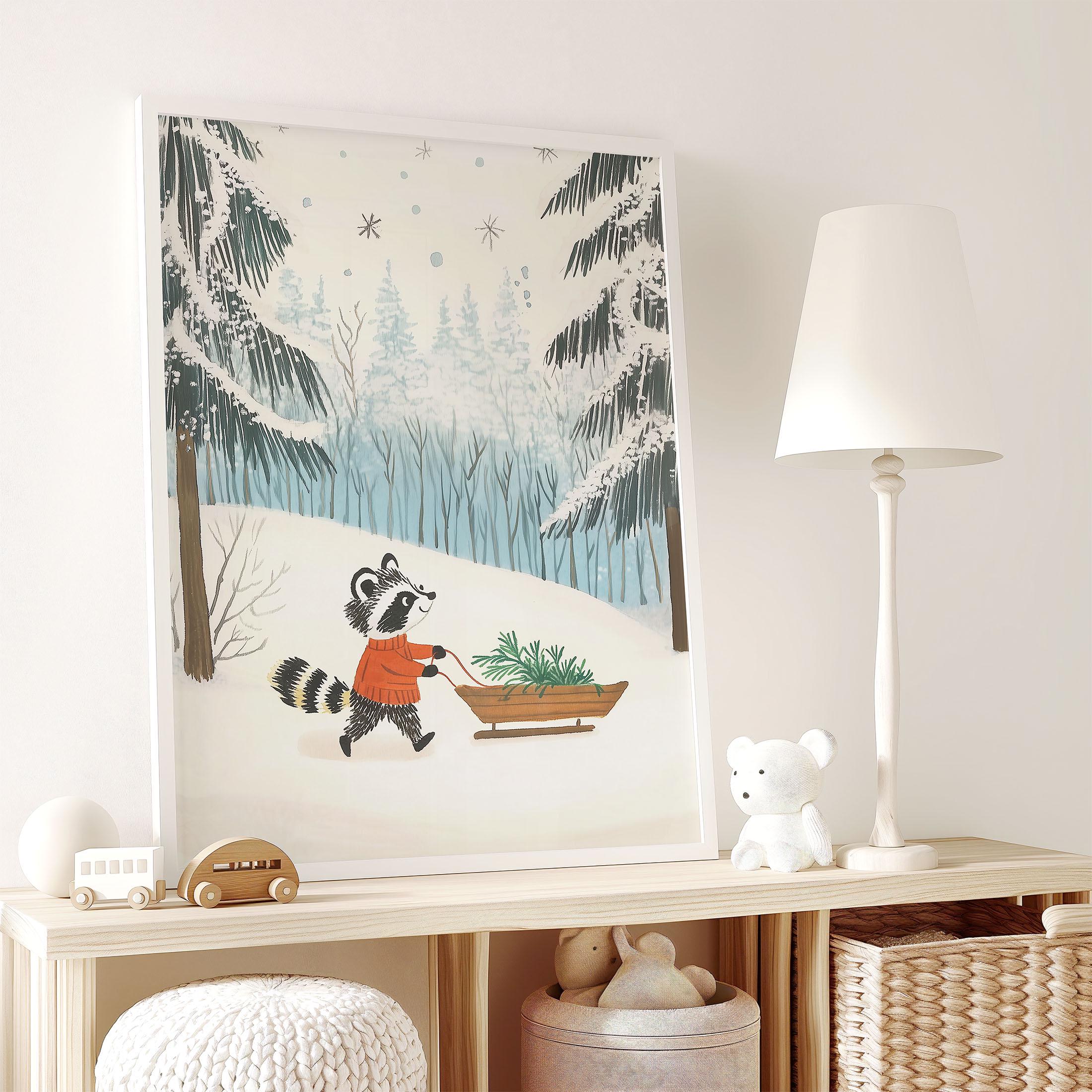 Winter Racoon Project Winter Raccoon Art Print - Printable Kids Wall Decoration, Christmas ...