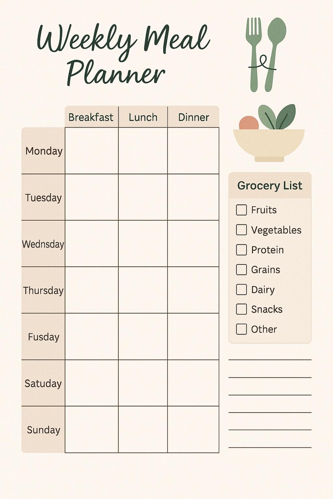Weekly Meal Planner Printable | PDF Download | Kitchen Organization - Etsy