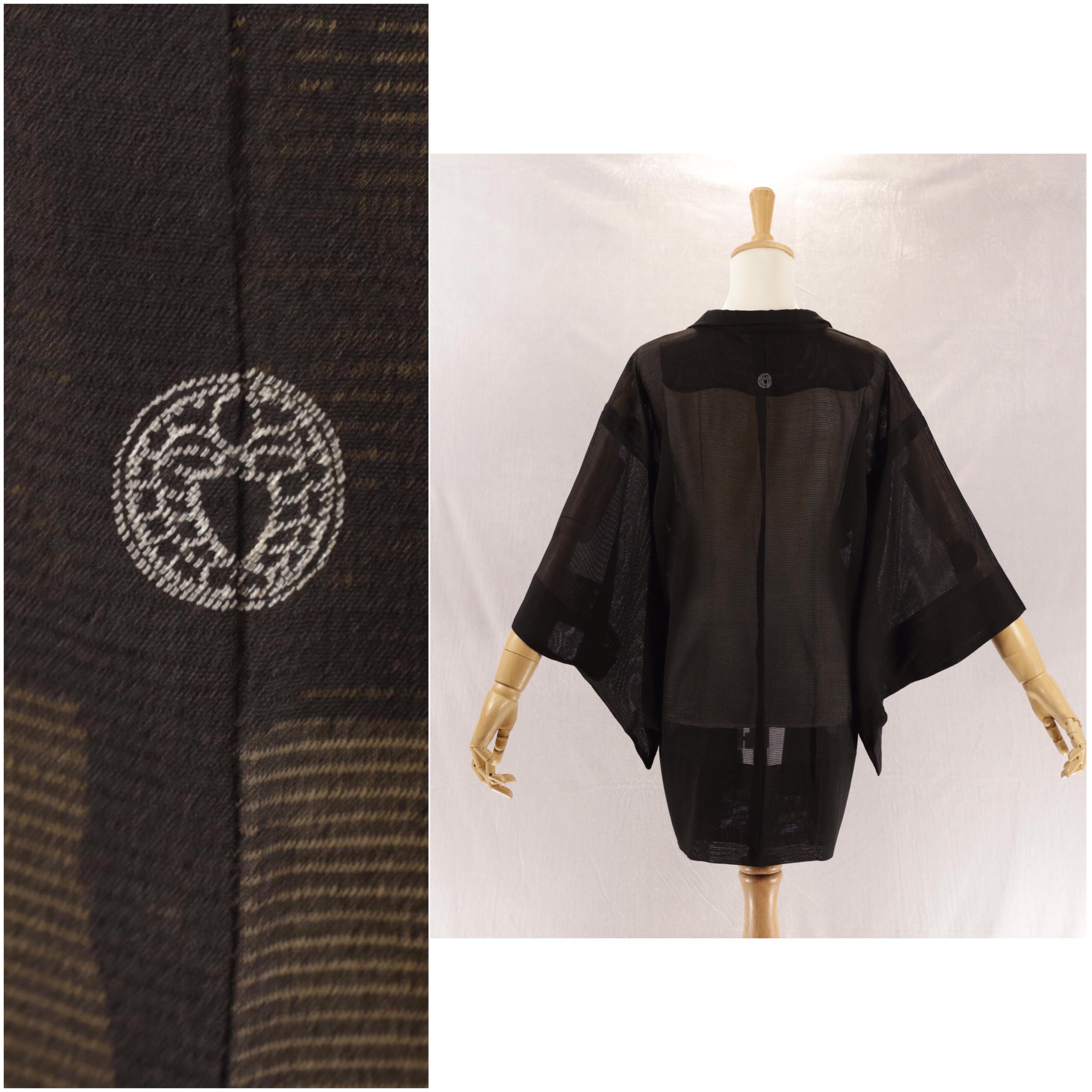 Vintage Montsuki Summer Ro negro Haori, chaqueta kimono | Seda | Quimono Tradicional | Haorí | Chaqueta tipo kimono | Japón vintage