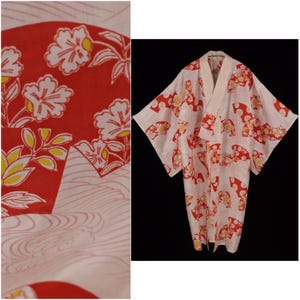 Antique flower, wave, fan pattern Naga Juban Kimono Undergarment |Kimono | Traditional | Juban | Silk | Kimono robe | Japan