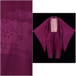 Antiker Haori, lila Tachibana und Fächermuster, Kimonojacke | Seide | Traditioneller Kimono | Haori | Kimonojacke | Vintage Japan