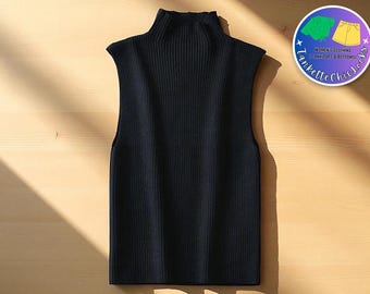 Ribbed Knit Tank Top: High Neck Fitted Sleeveless Vest