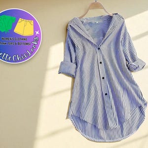 Women’s Striped Button-Up Shirt | Chic Long-Sleeve Collared Top | Loose Casual Formal Blouse | Stylish Autumn Fashion Outfit