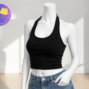 Slim-fit crop tanktop met halter | Lichtgewicht zomerhemd, chique streetwear