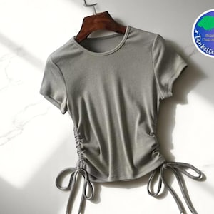 Side Drawstring Crop Top | Slim Fit Ribbed Tank for Women | Sleeveless Solid Color Tee | Summer Streetwear Apparel | Casual Knitwear Shirt