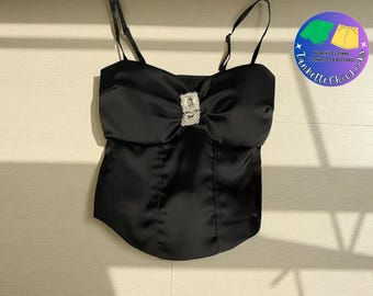 レース キャミソール ブラック トップス コルセット風 ビンテージ 