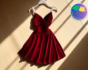Velvet Strap Dress | Off Shoulder A-Line Style | Mini Party Outfitfor Women | Fashionable Flowy Evening Outfit | Soft Pleated Detail