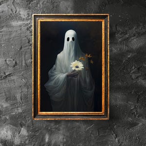Ghost with Wildflowers Poster, Ghostcore Decor, Spooky Art, Floral Ghost Artwork, Halloween Poster, Funny Halloween Print, Digital Download