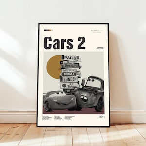 Cars 2 Poster / Movie Poster / Midcentury Modern Art / Minimalist Art / Vintage Print /  Retro Modern Poster / Gift for him