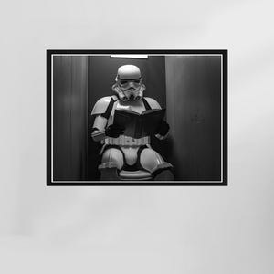 Stormtrooper Poster, Star Wars Funny Bathroom, Funny Bathroom Wall Art, Black and White, Toilet Print, Restroom Decor, Digital Download