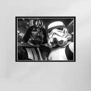 Selfieposter Darth Vader en Stormtrooper, grappige Star Wars-poster, grappige muurkunst, zwart-wit, toiletdecor, digitale download