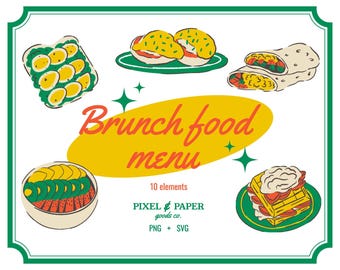 Brunch Food Illustrations: Cafe Menu Illustration (PNG, SVG)