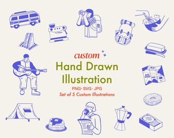 5 Custom Hand-Drawn Icons or Illustrations – Branding, Events (PNG, JPG, SVG)
