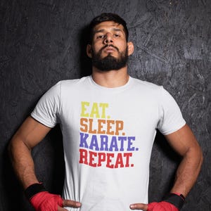 Sarcastic Karate T-Shirt. Eat Sleep Repeat. Martial Arts T-Shirt, Karate Gift, Jiu Jitsu Shirt, MMA Clothing,  BJJ Tee, Gift for Sensei