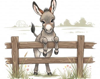 Cute Donkey Clipart, Baby Donkey Watercolor Nursery (Digital Download, Commercial Use JPGs)