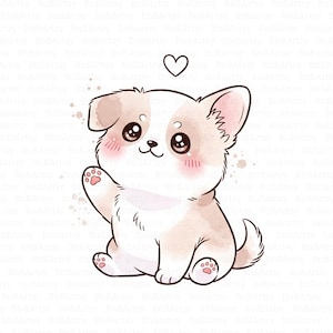 14 süße Kawaii Hunde Clipart, entzückende flauschige Welpen, Kinderzimmer Aquarell Clipart, druckbare Kinder, hochwertige JPG, digitaler Download, Papercraft