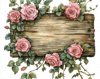13 Floral Wooden Signboard Clipart, Blank Board, Printable Watercolor Clipart, High Quality JPGs, Digital Download, Papercraft, Junk Journal