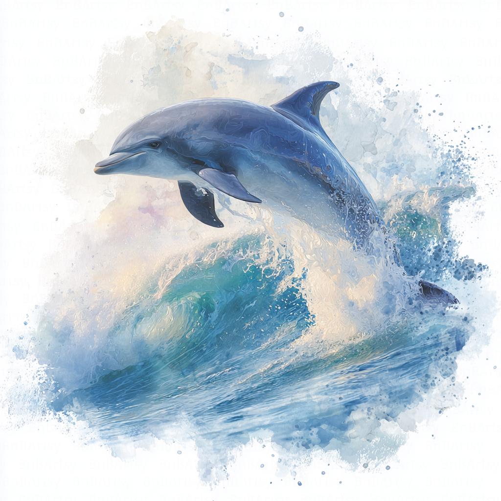 Watercolor Jumping Dolphin Clipart, 10 Printable Ocean Waves (digital ...