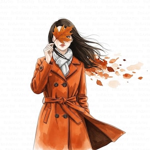 14 Fall Girl Clipart, Watercolor Autumn Kids Illustration, Thanksgiving Kid, JPG Digital Download, Scrapbooking, Paper Craft, Junk Journal