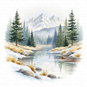 14 Mountain Lake Clipart, Forest Mountain, Printable Watercolor Clipart, Nature Clipart, High Quality JPG, Digital Download, Junk Journals