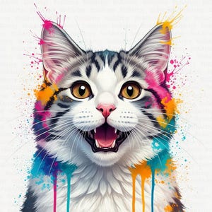 17 Colorful Watercolor Cat Portrait Clipart, Printable Watercolor Clipart, High Quality JPG, Digital Download, Papercraft, Junk Journal