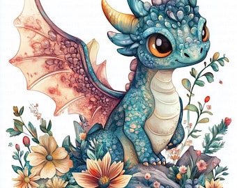 11 Cute Baby Dragon Clipart, Fantasy Dragon, Printable Watercolor Clipart, High Quality JPGs, Digital Download, Paper Craft, Junk Journals