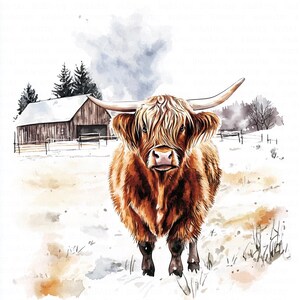 12 Rustic Highland Cow Clipart, Farm Barn Clipart, Countryside Clipart, Printable Watercolor Clipart, High Quality JPGs, Digital Download, Paper Craft, Junk Journals, Scrapbooking, Commercial Use, Instant Download - 12
