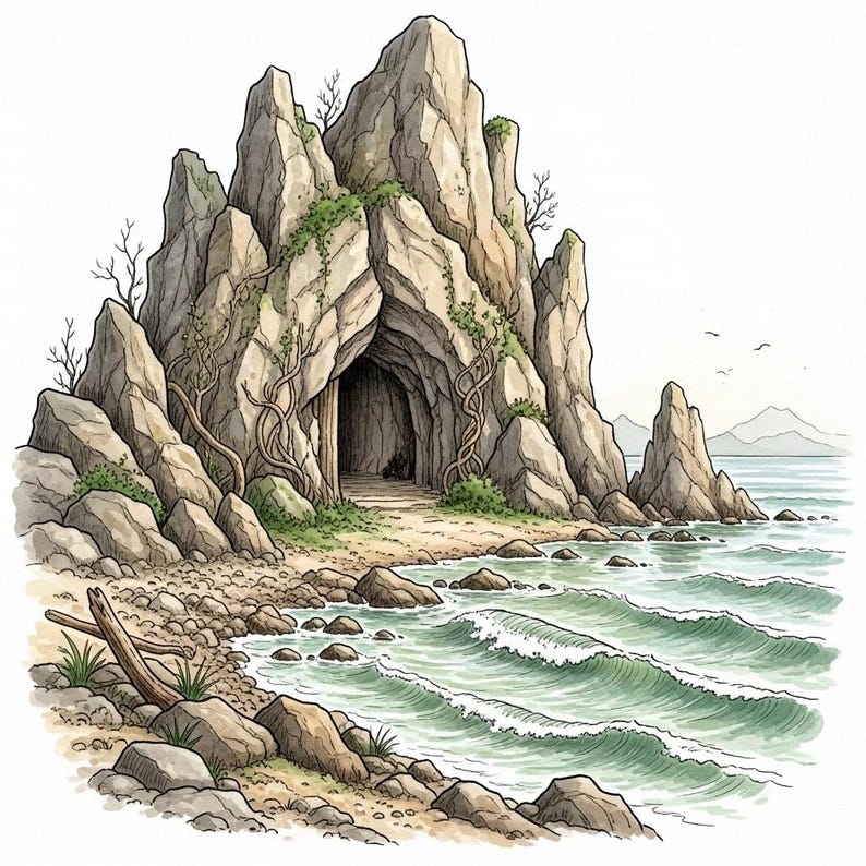 Hidden Cave Clipart, 14 Printable Watercolor Rocky Island (digital ...