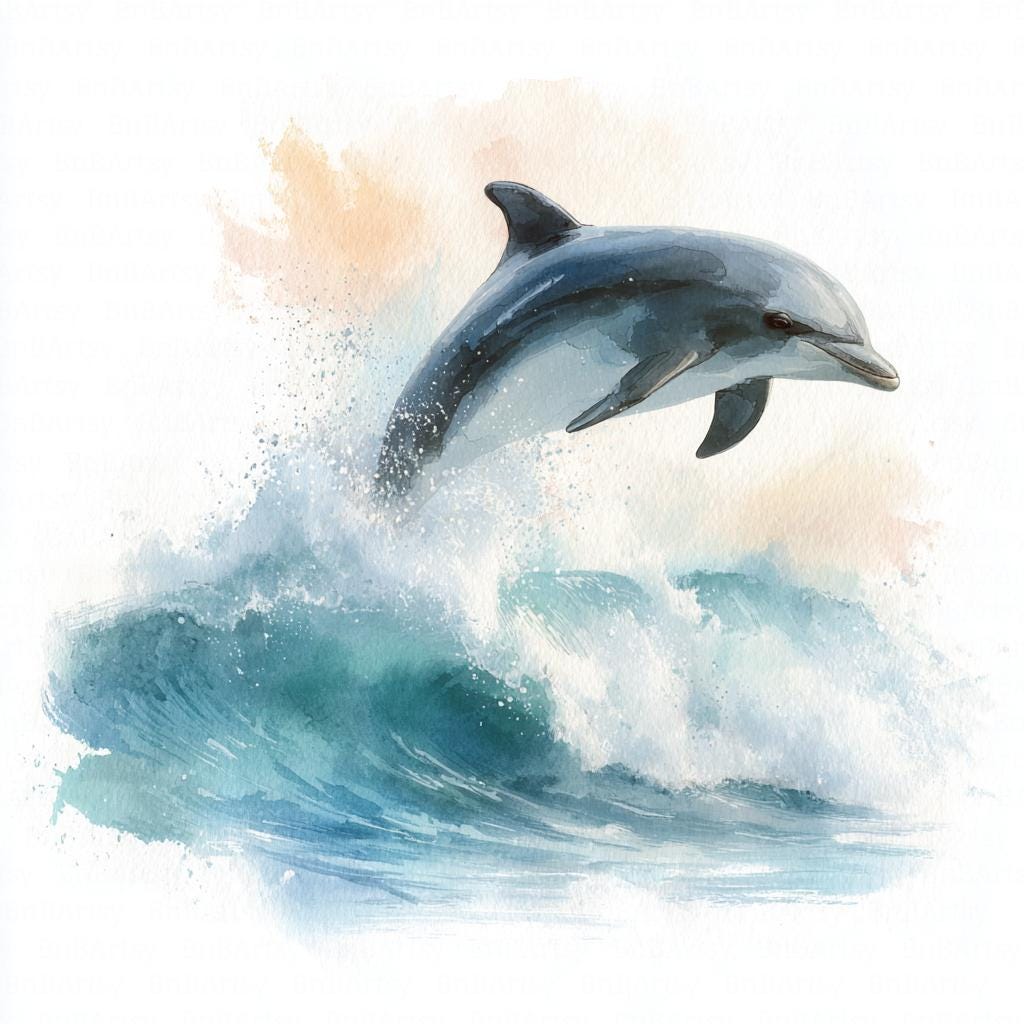 Watercolor Jumping Dolphin Clipart, 10 Printable Ocean Waves (digital ...