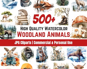 35+ Woodland Animals Clipart Bundle, Forest Animal Watercolor, Woodland Creature, High Quality JPGs, Digital Download, Commercial Use