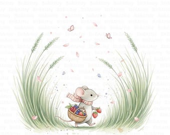 10 muis clipart, gezellig bosdier, grillige cottagecore aquarelkunst, instant download, jpg-bestanden, kunst aan de muur kinderkamer, ongewenste tijdschriften
