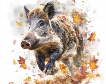 水彩画のイノシシのクリップアート、印刷可能な森の動物アート10点