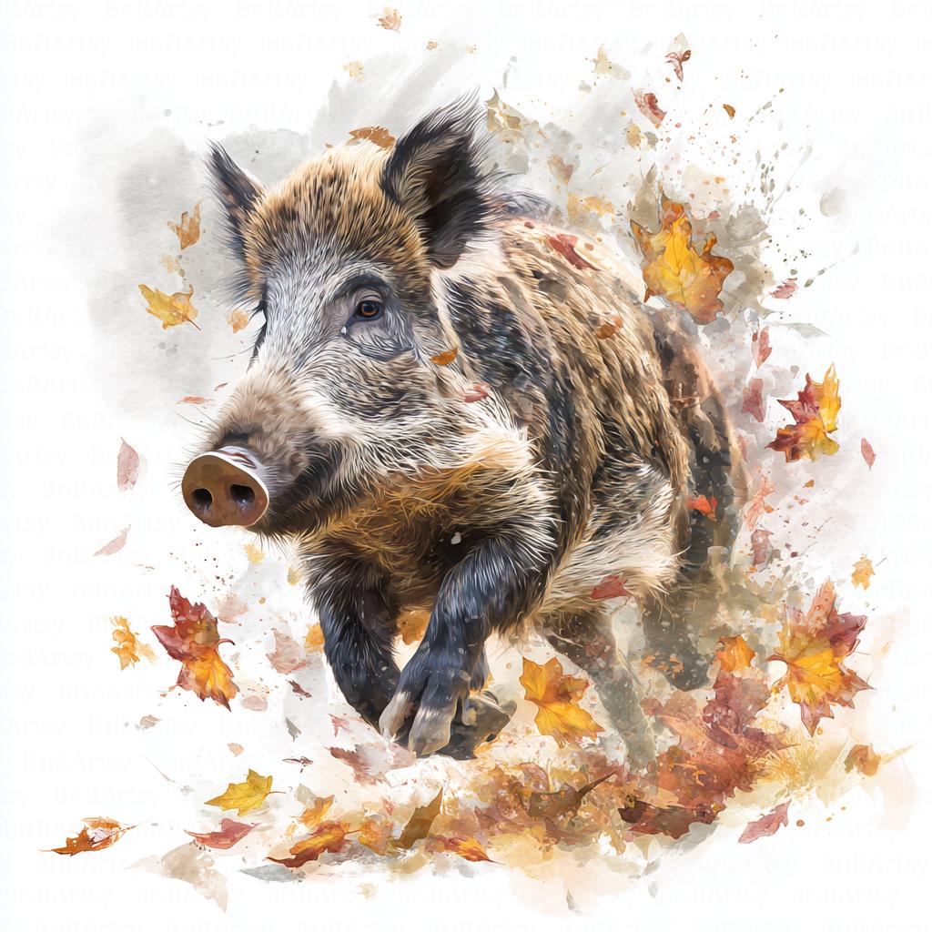 水彩画のイノシシのクリップアート、印刷可能な森の動物アート10点