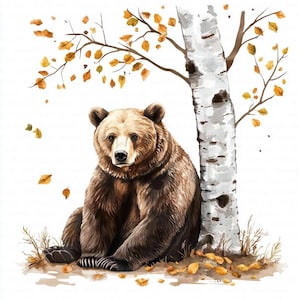 12 Bär unter Birke Baum Clipart, Wald Clipart, druckbare Aquarell Clipart, hochwertige JPGs, digitaler Download, Papier Handwerk, Journals