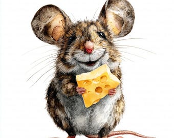 10 Cute Mouse Clipart, Mice Cheese Clipart, Printable Watercolor Clipart, High Quality JPGs, Digital Download, Paper Craft, Junk Journals