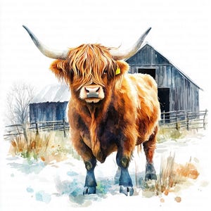 12 Rustic Highland Cow Clipart, Farm Barn Clipart, Countryside Clipart, Printable Watercolor Clipart, High Quality JPGs, Digital Download, Paper Craft, Junk Journals, Scrapbooking, Commercial Use, Instant Download - 10